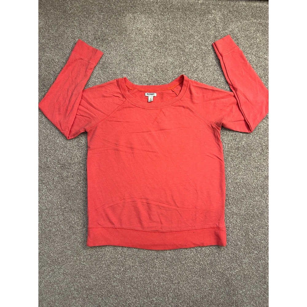 Old Navy Sweatshirt Women Small Coral Pink Excellent Raglan Pullover Crew Neck